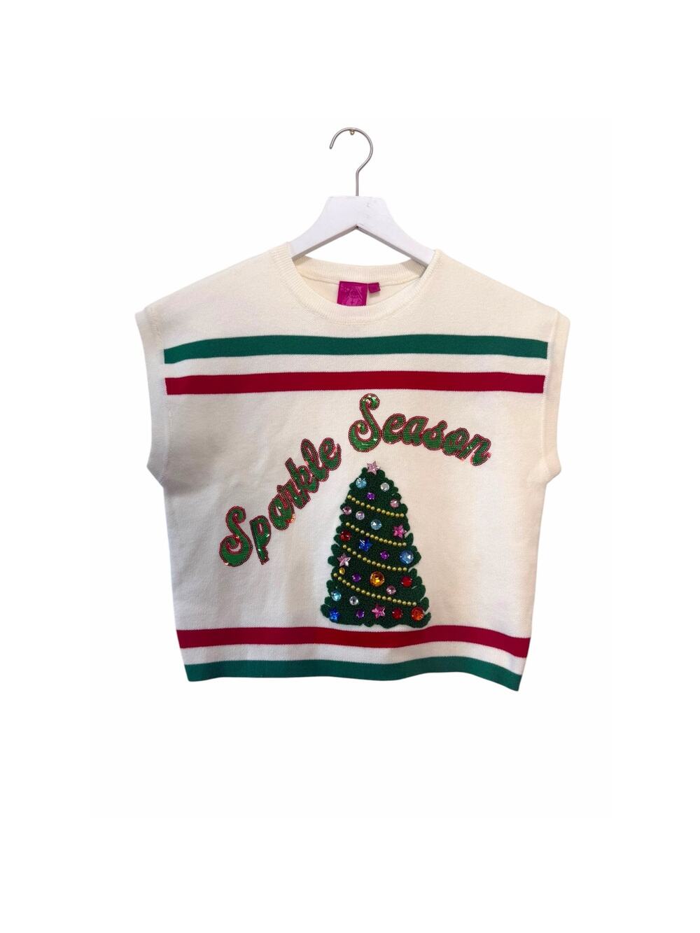 NWT Queen of Sparkle Sparkle Season Christmas Tree Sweater Vest Cream XS